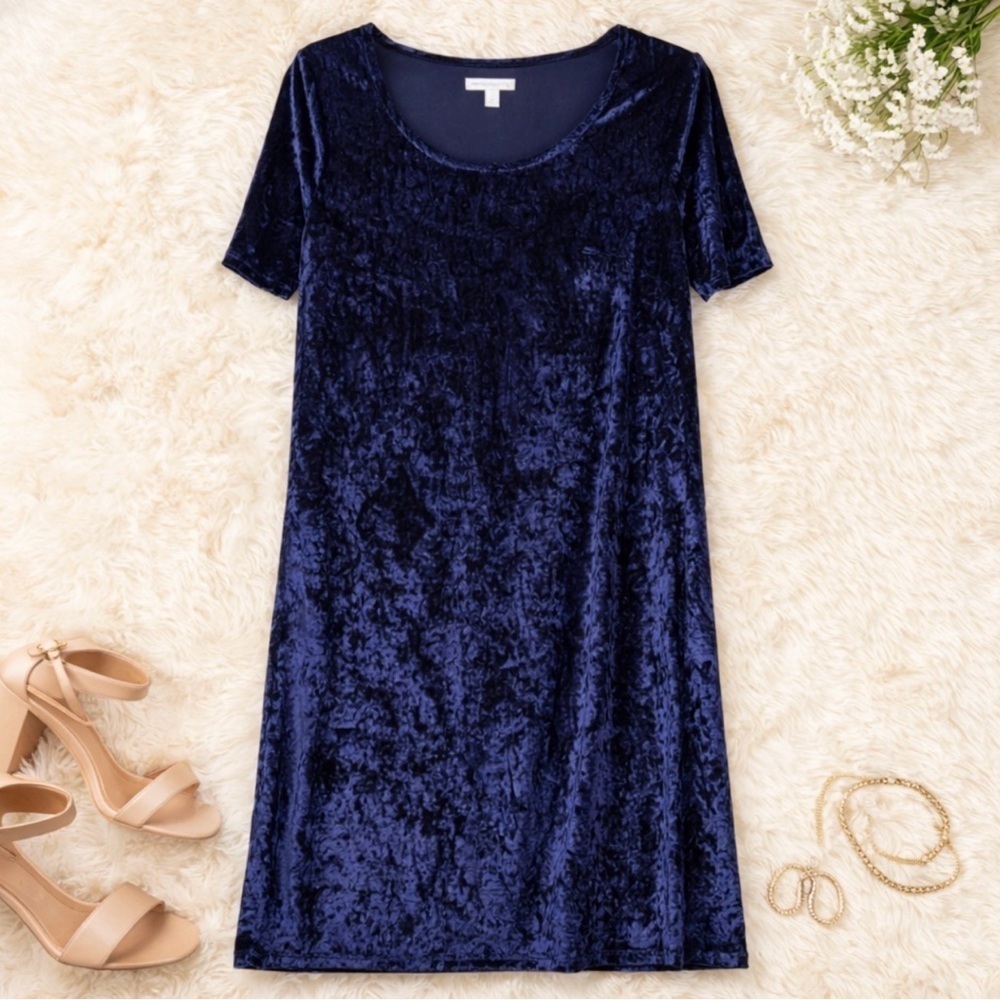 WestPort 1962 Womens navy blue midi velvet dress Short Sleeve Medium